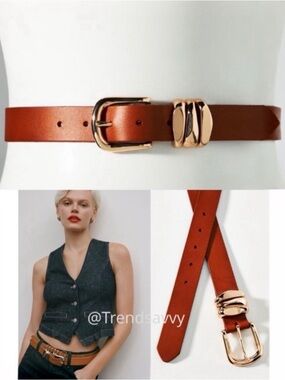 ANTHROPOLOGIE Structured Keeper Belt Brown Leather Gold Buckle Size Medium NWT